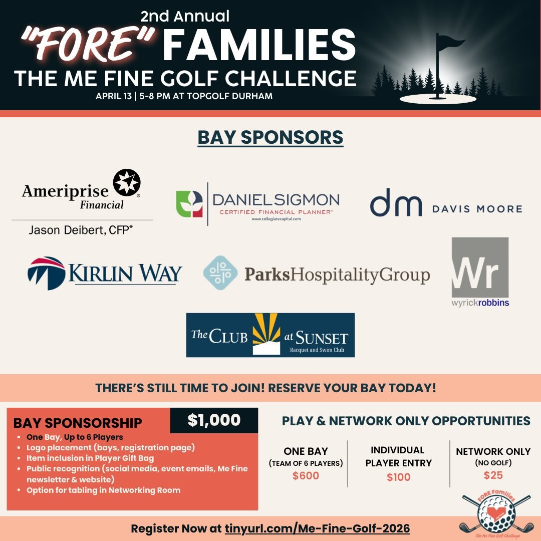 We&rsquo;re so grateful for the incredible sponsors who have already joined us for FORE Families: The Me Fine Golf Challenge 🧡⛳

Because of your support, we&rsquo;re able to continue serving children and families when they need it most.

There&rsquo