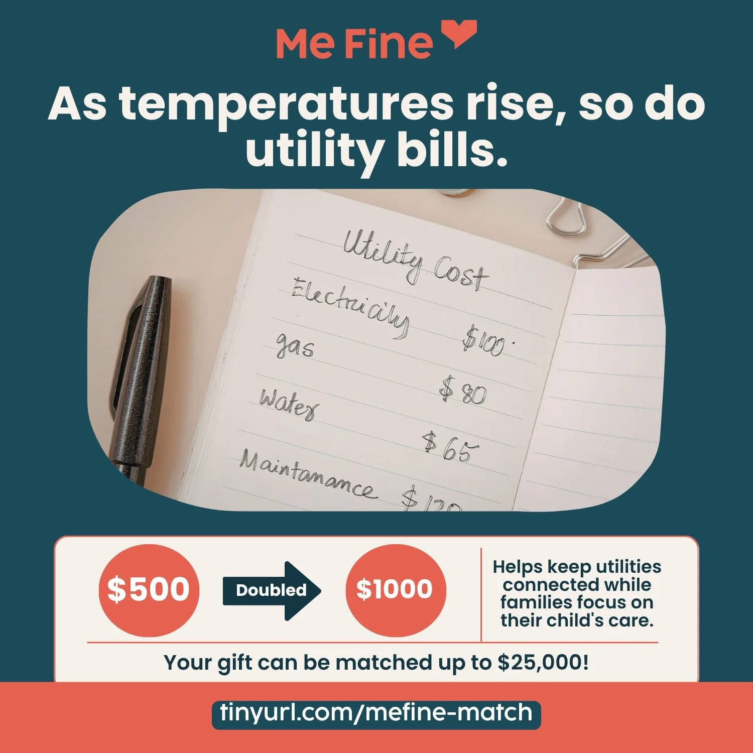 As temperatures rise, so do utility bills.

For families caring for a child with a serious illness, summer can bring even more financial pressure while balancing 
hospital stays, appointments, and time away from work.

Your support helps provide stab