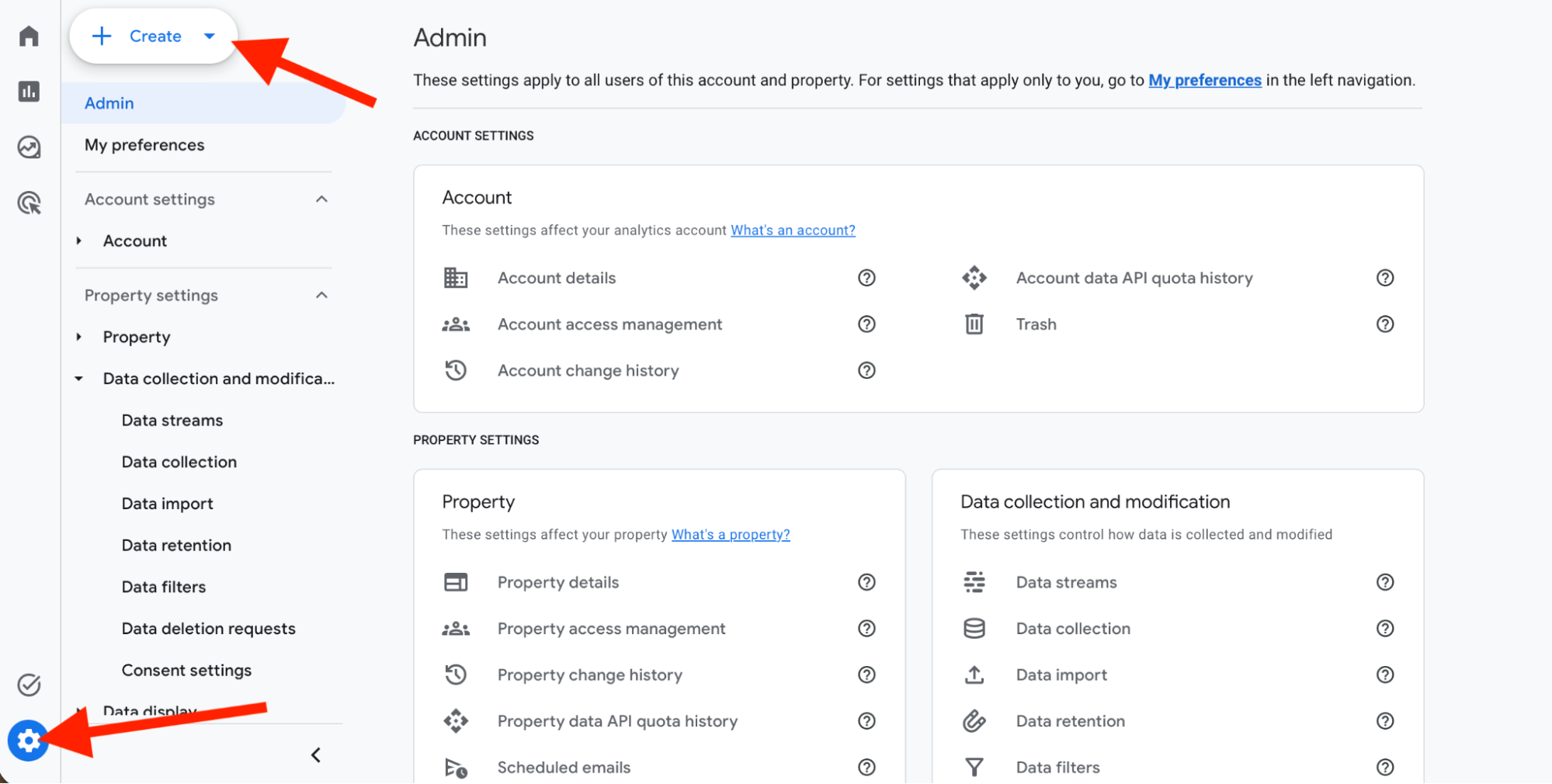 Google Analytics create account