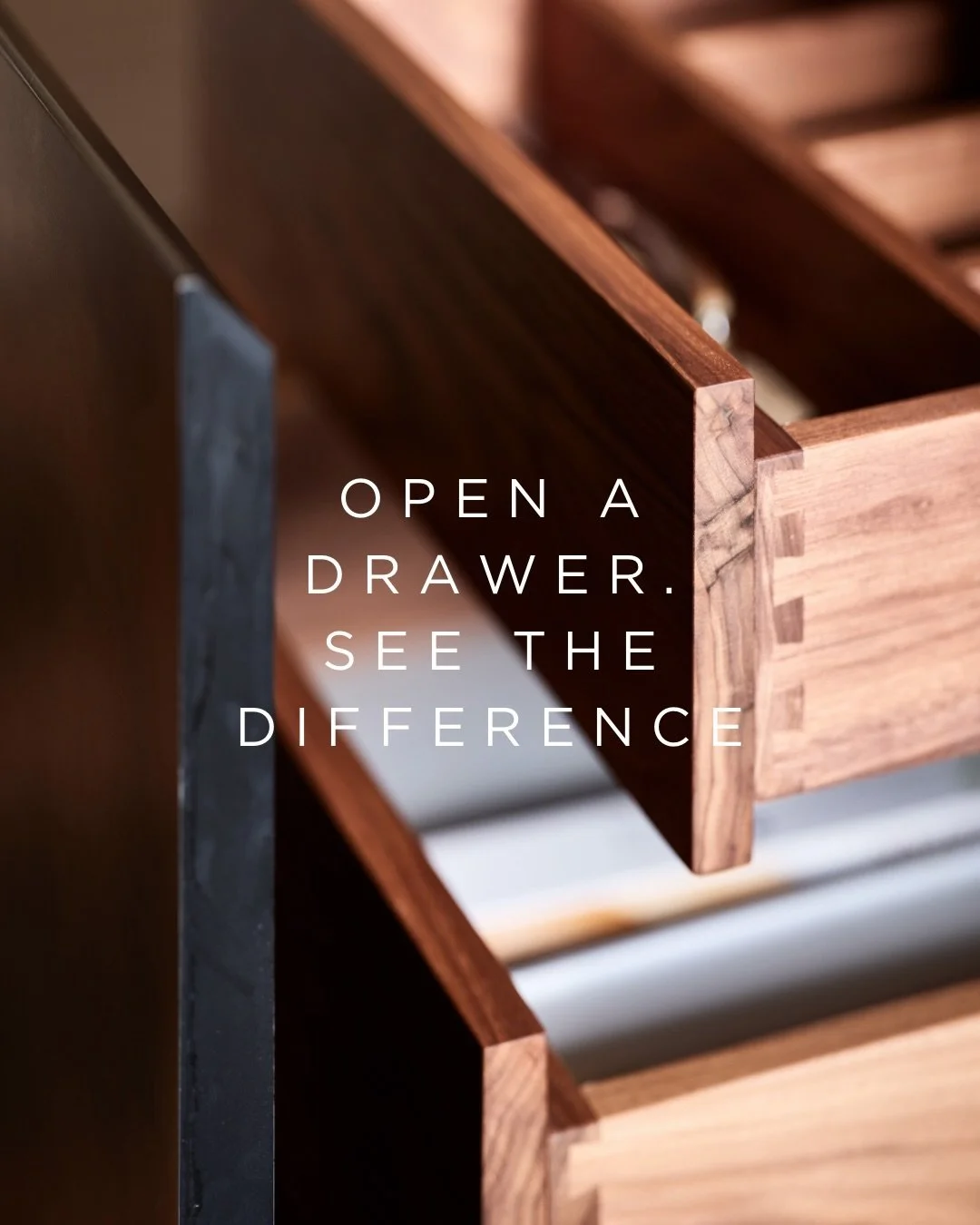 This is a dovetail joint, one of the oldest and most respected joints in woodworking. Cut where two pieces of solid timber interlock with precision, it&rsquo;s as strong as it is beautiful.

At Triptych, every drawer box is made from solid wood with 