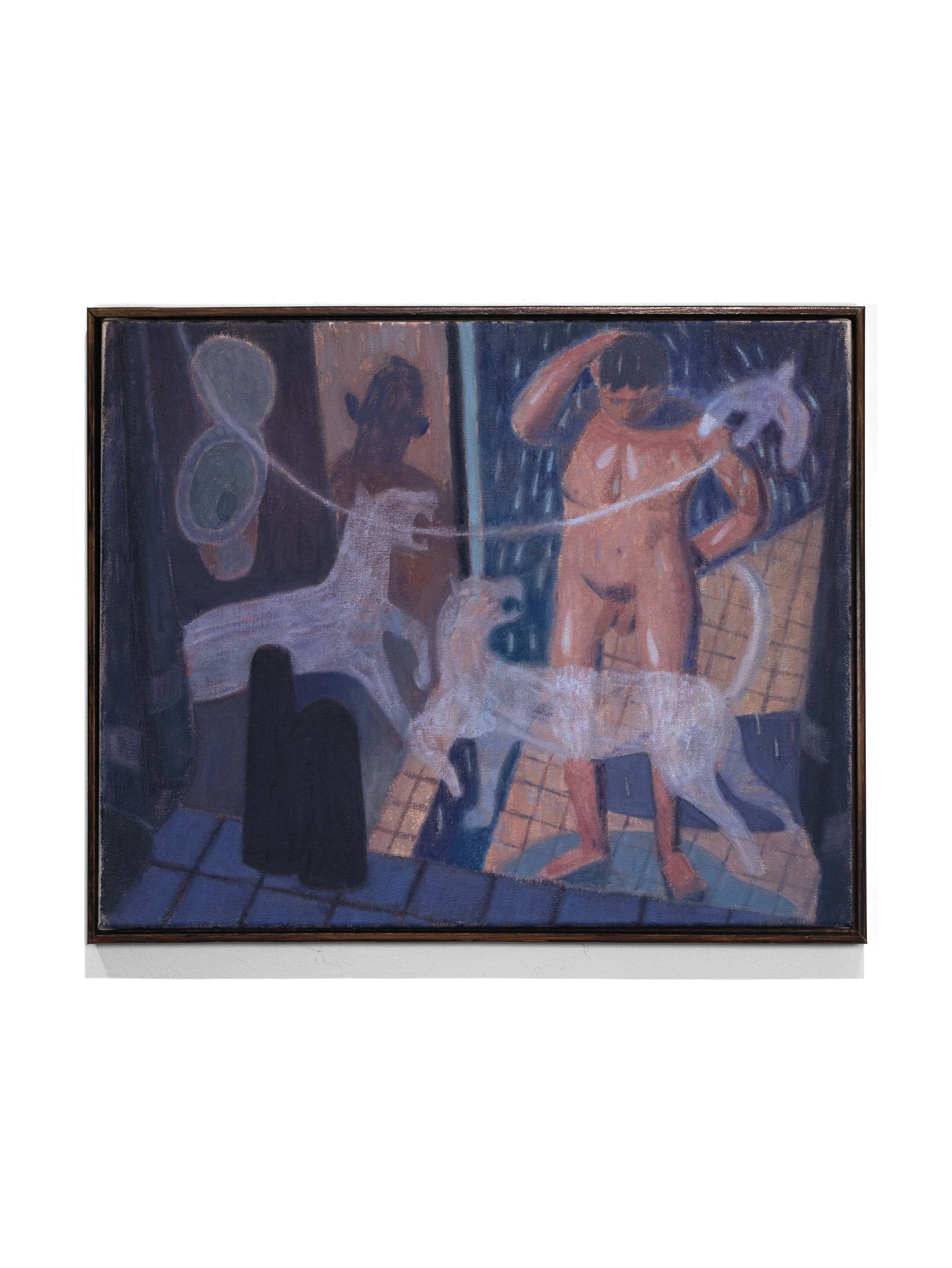 El Bañista y los Espiritus / The Bather and the Spirits, 2026. Acrylic & oil on stretched canvas. 16" x 20" 