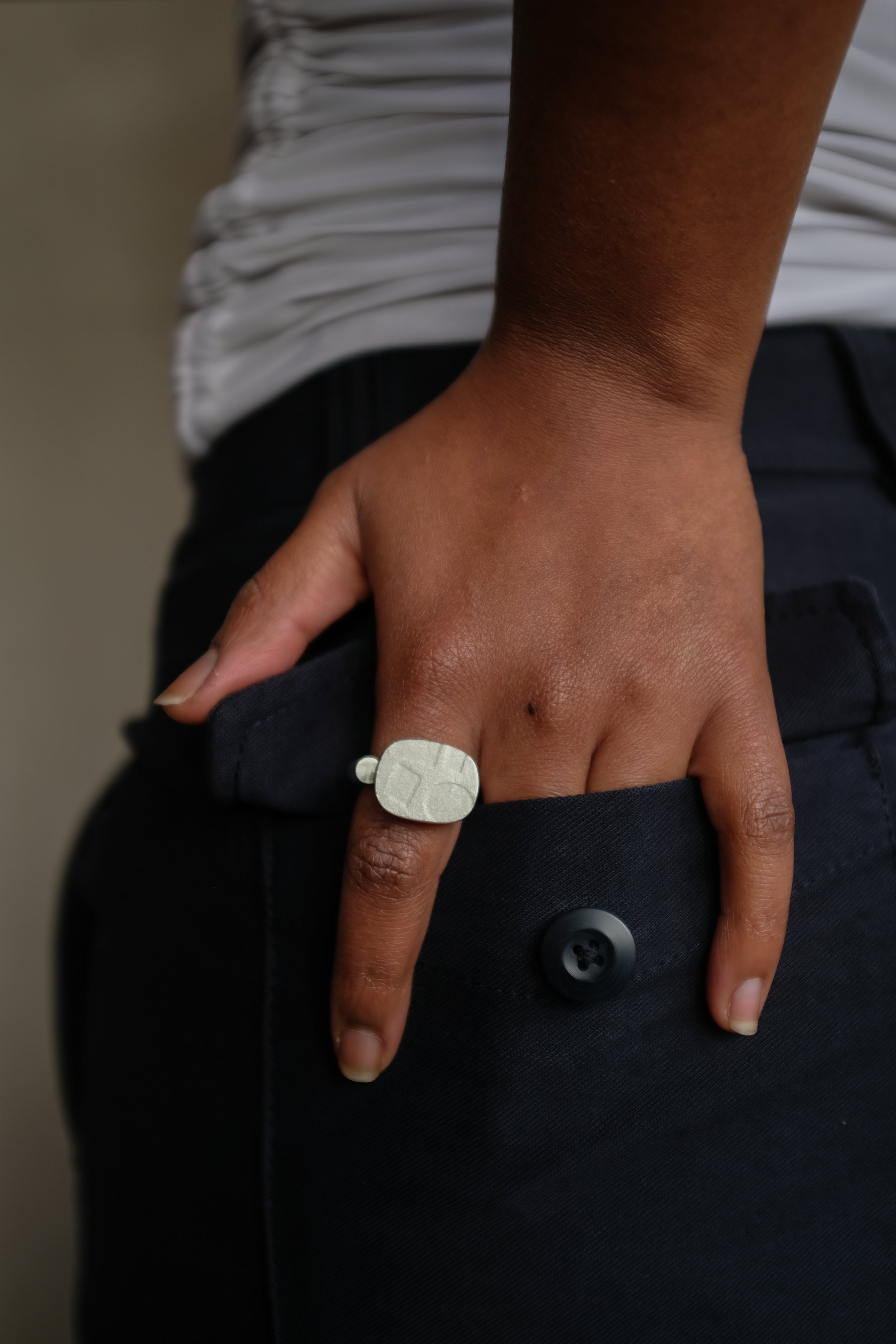 Patterned Silver Padlock Ring
