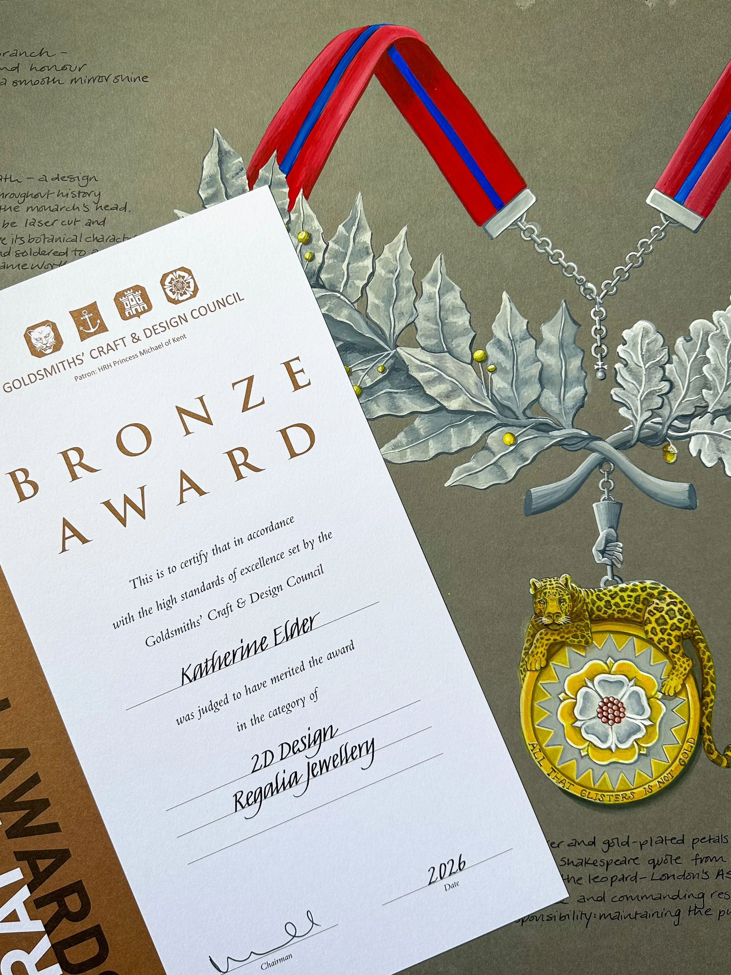The Lion and the Leopard, a ceremonial collar by Katherine Elder, winner of the GCDC 2026 Bronze Award.