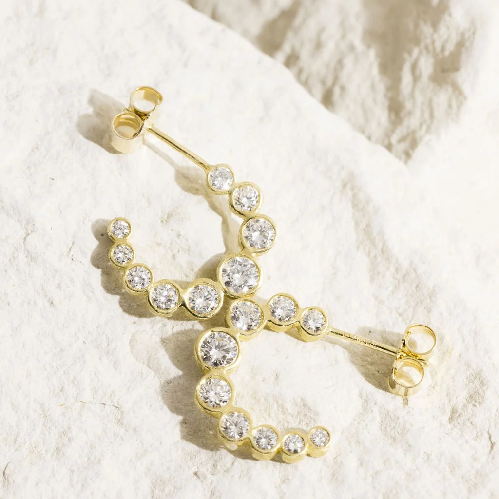Gold Crescent Diamond Hoops