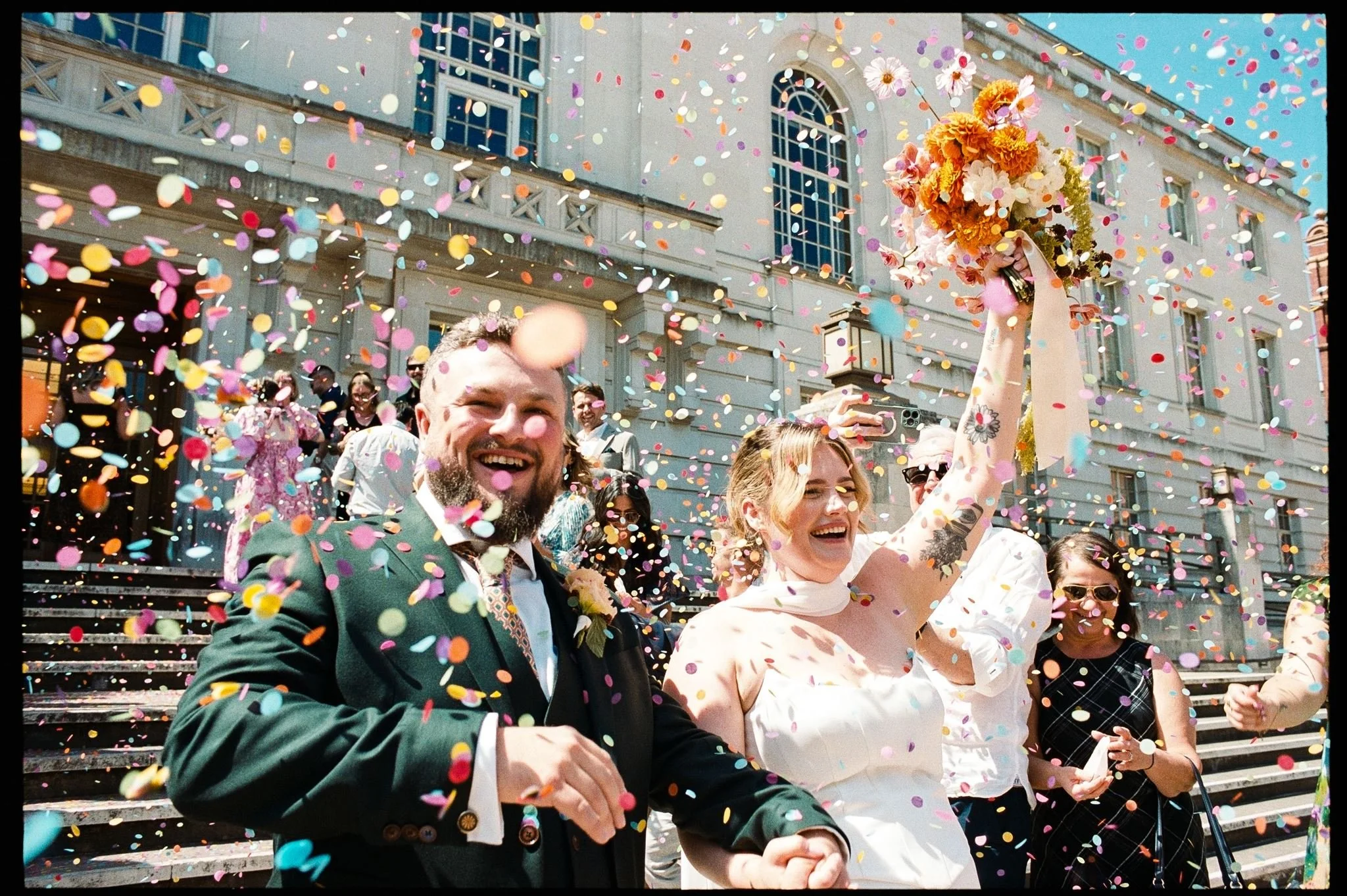 A joyful wedding at Hackney Town Hall on 35mm film