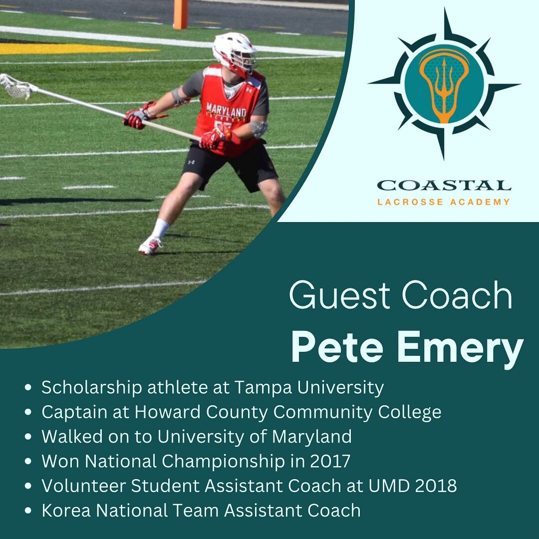 Excited to have Coach Pete Emery out there with the boys tomorrow at our skill session! Pete has played and won a national championship at the University of Maryland after he walked on to the team and he&rsquo;s leaving this summer to join the Navy a