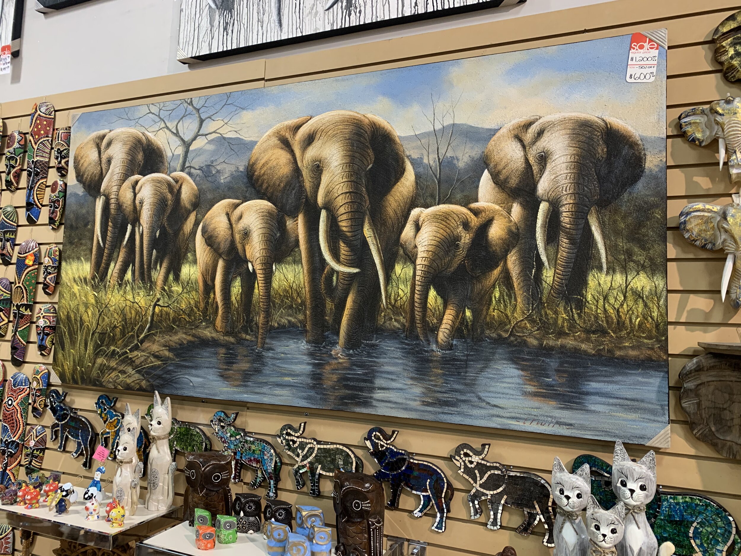 Hand Painted Elephant Family/Herd Painting.