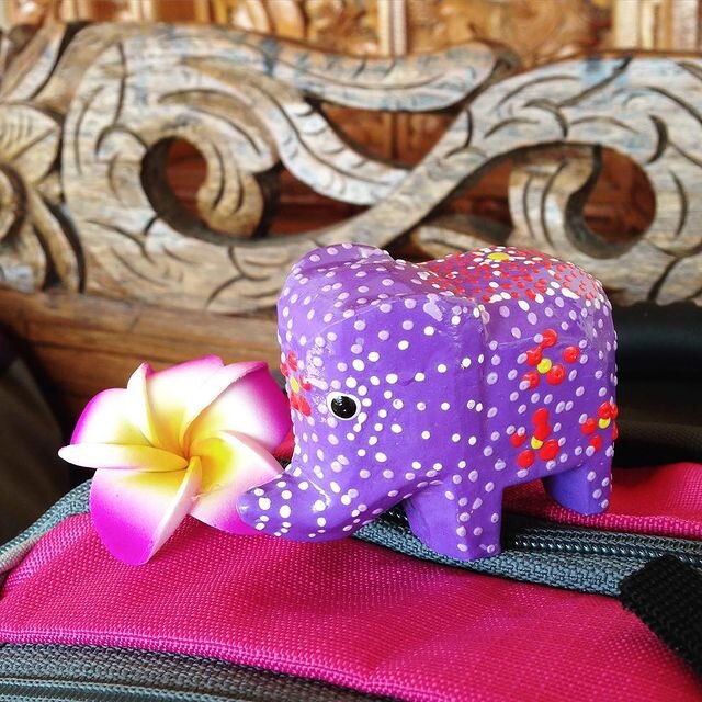 little hand painted elephant with a frangipani hairclip (how real does it look)