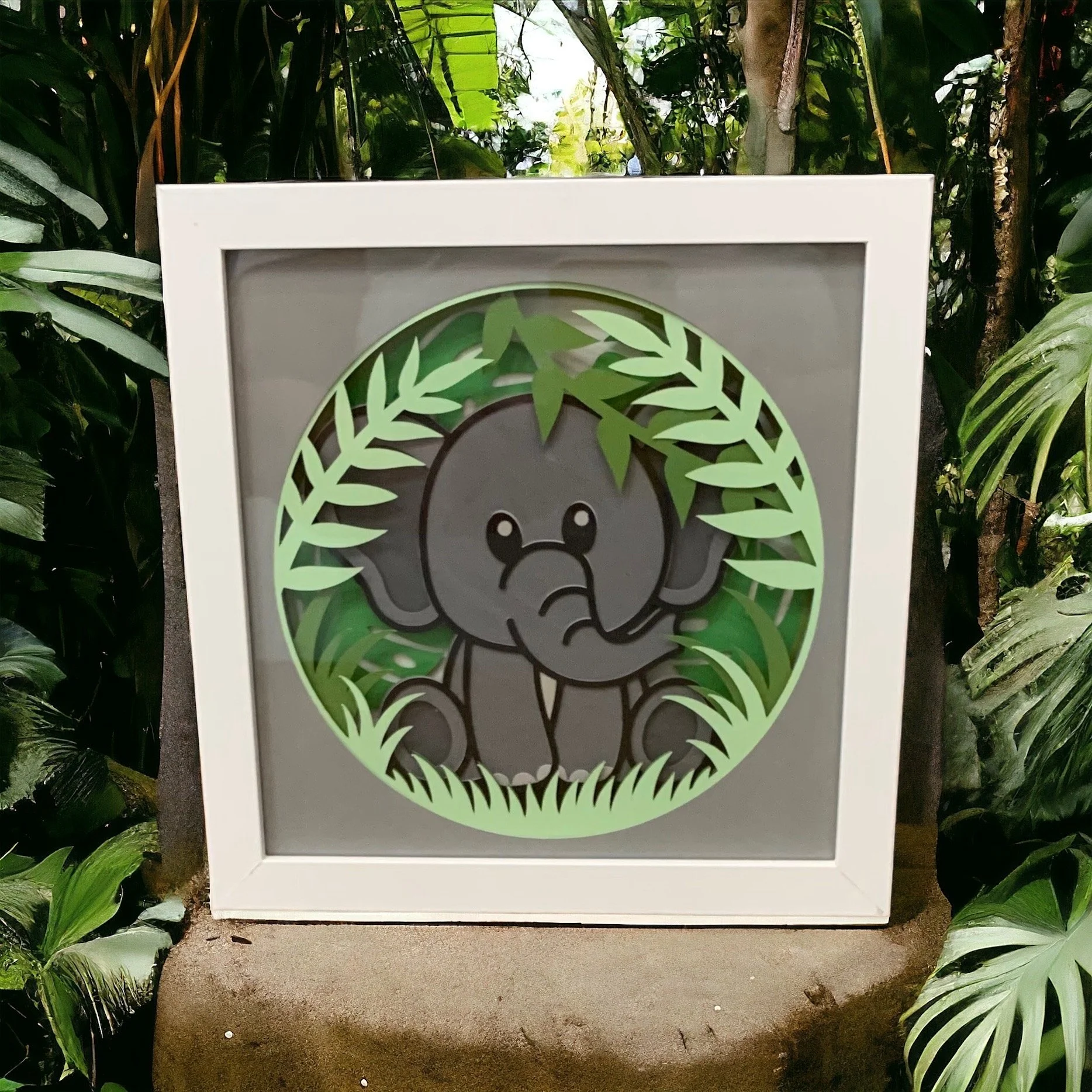 Elephant Jungle Shadow Box Decor
