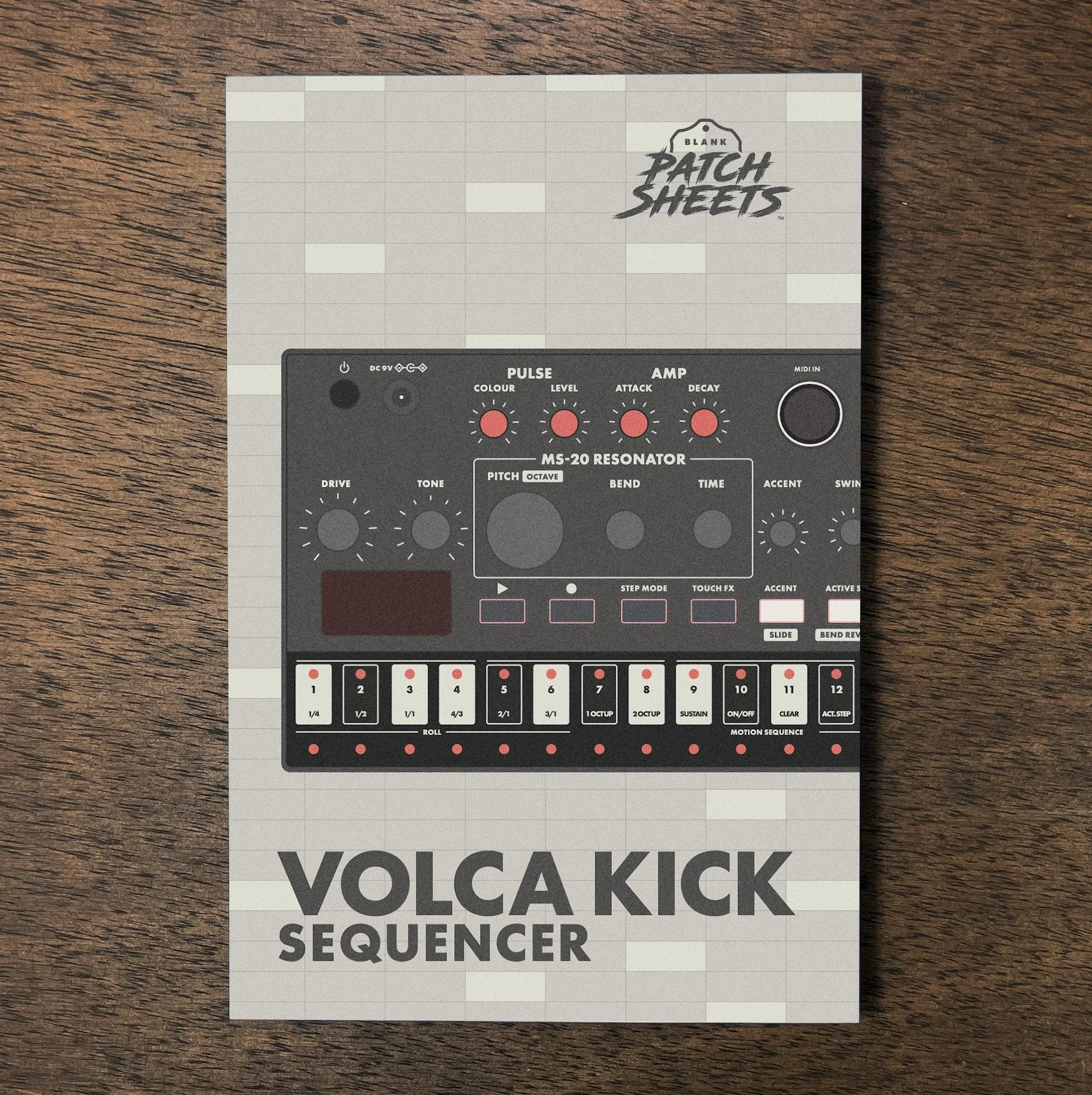 Korg Volca Kick Sequencer Notebook on wood