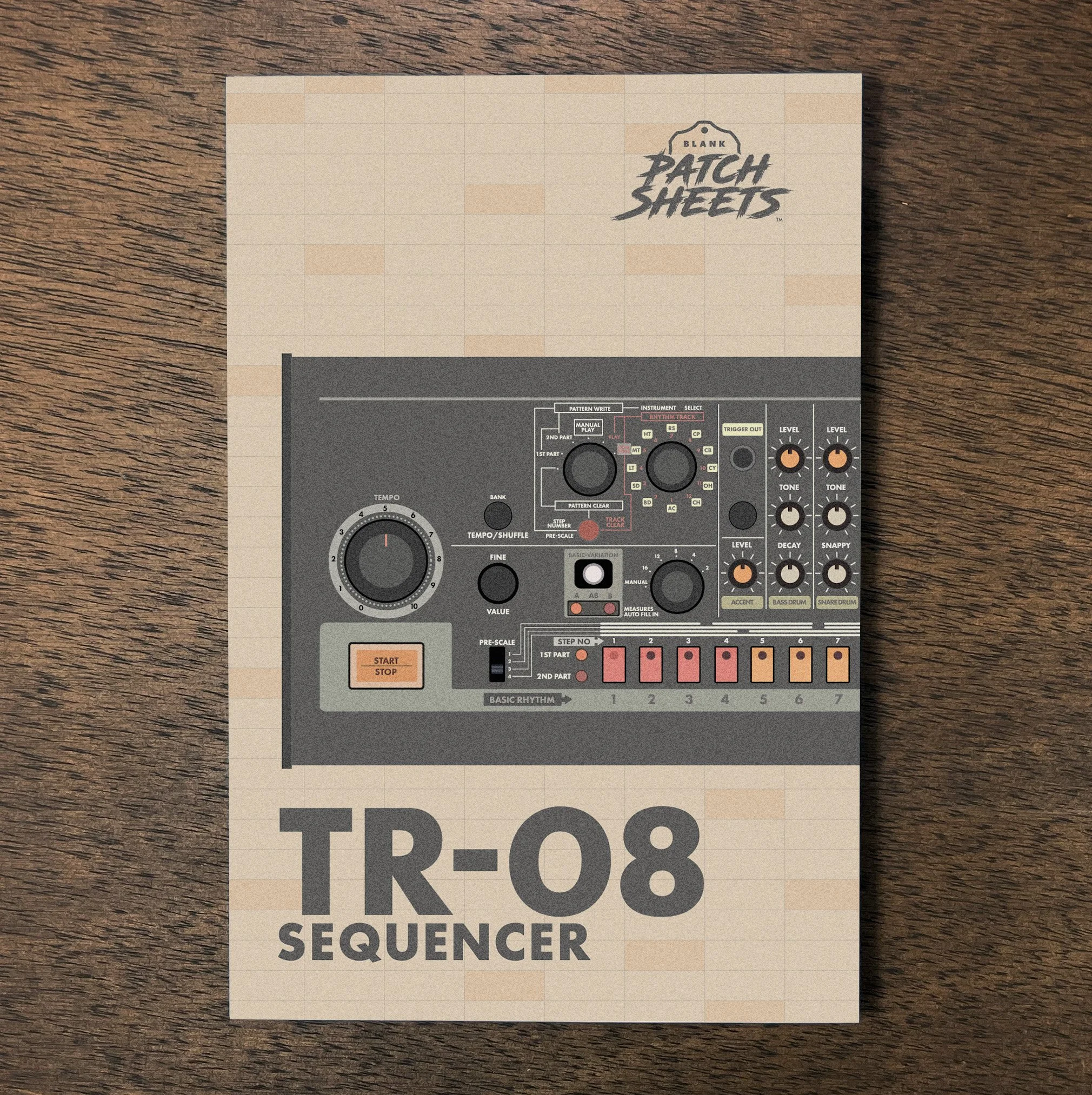 Roland TR-08 Sequencer notebook on wood
