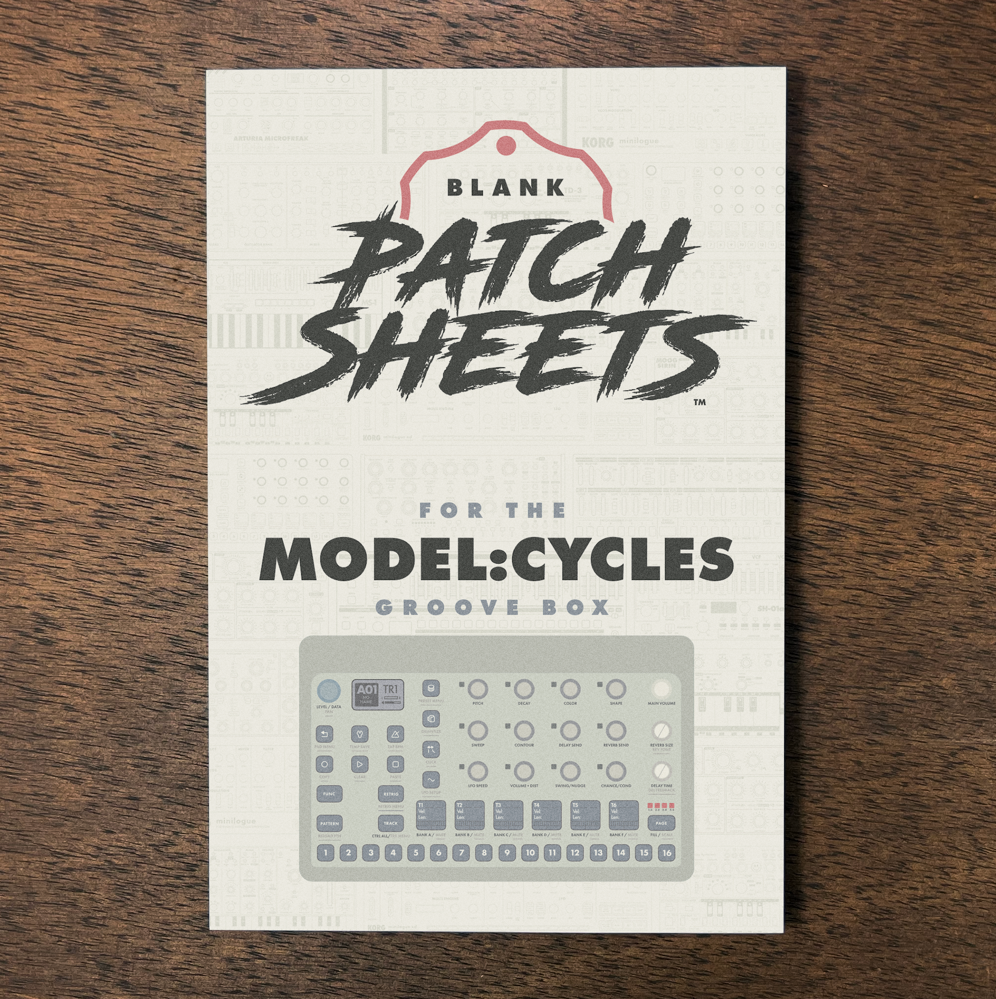 Brochure for BLANK PATCH SHEETS for Model: Cycles Groove Box, featuring image of a music production device.