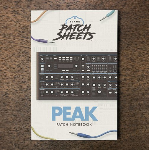 Novation Peak Blank Patch Sheets Notebook on a dark wood desk