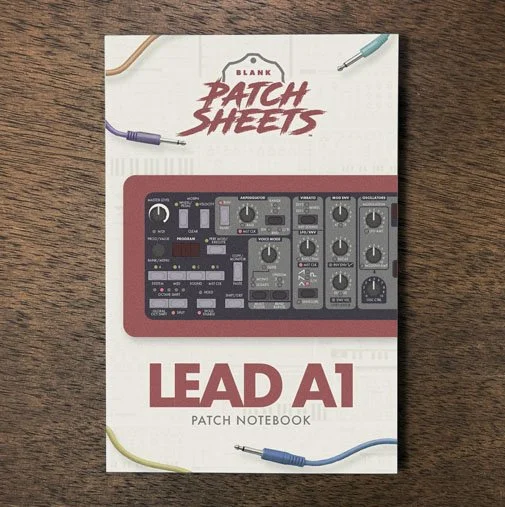 Nord Lead A1 Blank Patch Sheets Notebook on a dark wood desk