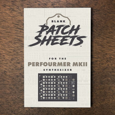 Vermona PERfourMer MKII synthesizer Blank Patch Sheets Notebook laying on a wood table