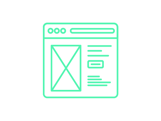 Icon of a webpage wireframe with a large placeholder image and text blocks, representing a website or online content.