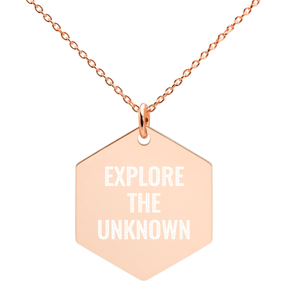 Explore The Unknown Engraved Hexagon Necklace —