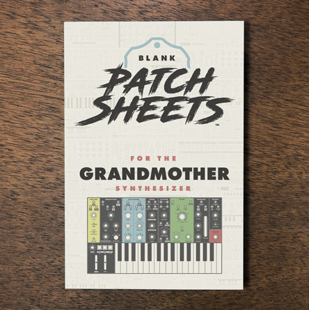 Moog Grandmother synthesizer Blank Patch Sheets Notebook laying on a wood table