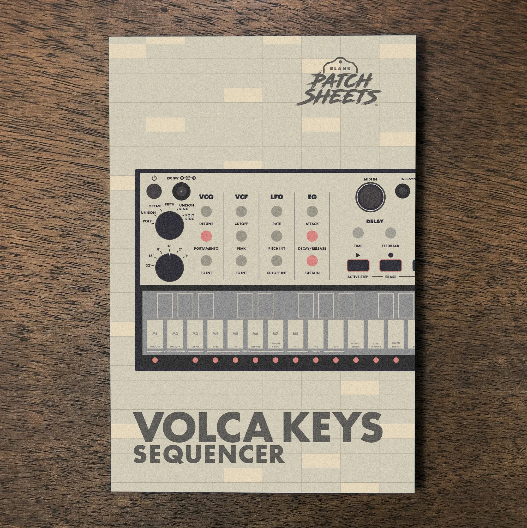 Korg Volca Keys Sequencer notebook on wood
