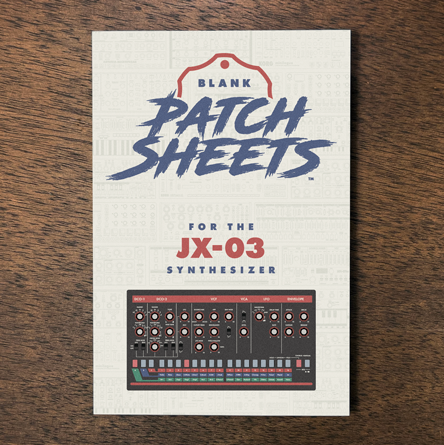Roland JX-03 synthesizer Blank Patch Sheets Notebook laying on a wood table