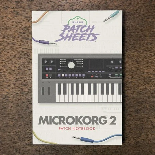 Korg MicroKORG 2 Blank Patch Sheets Notebook on a dark wood desk