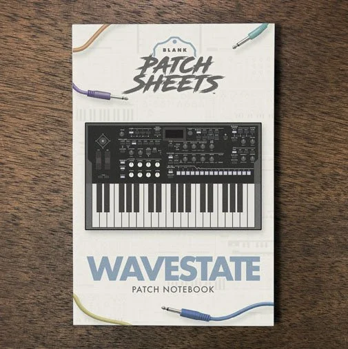 Korg Wavestate Blank Patch Sheets notebook cover on dark wood desk