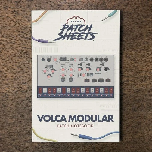 Korg Volca Modular Blank Patch Sheets Notebook on a dark wood desk