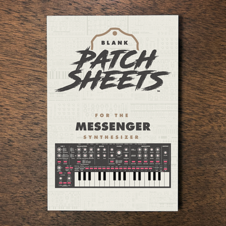 Moog Messenger synthesizer Blank Patch Sheets Notebook laying on a wood table