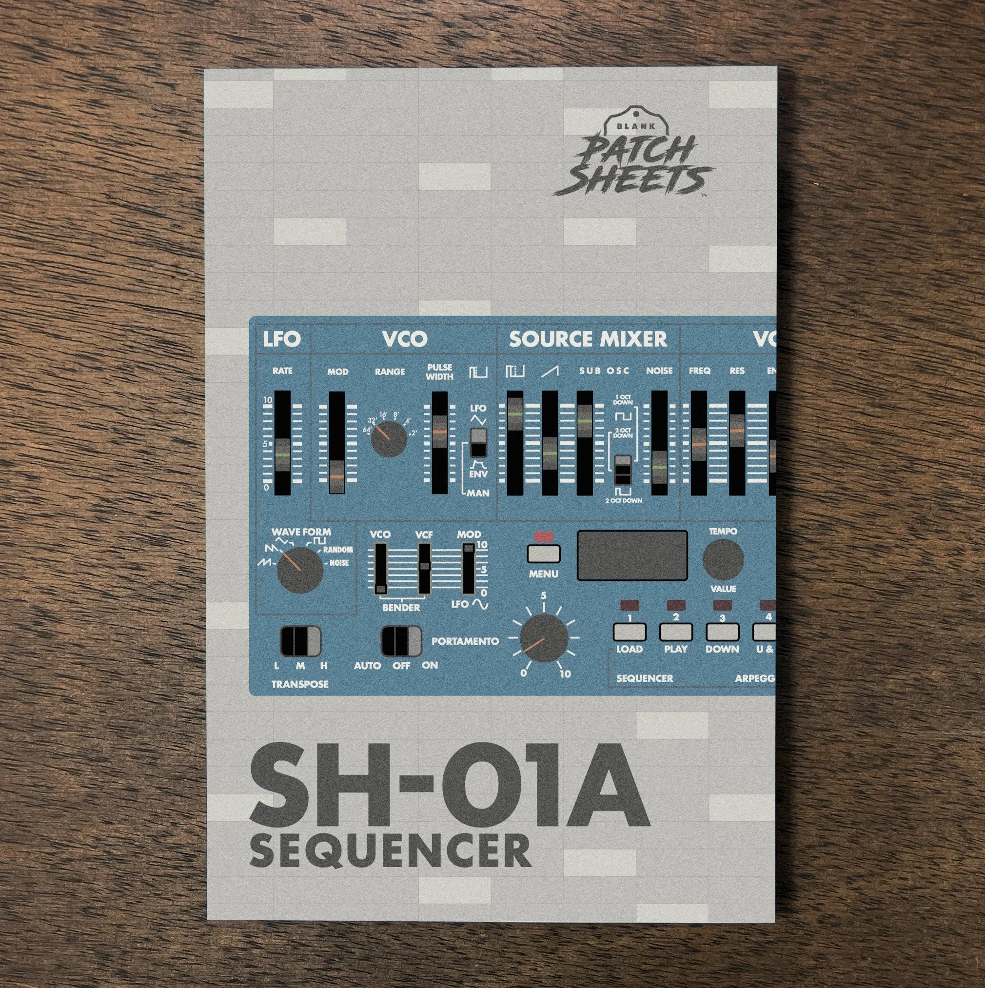 Roland SH-01a Sequencer notebook on wood