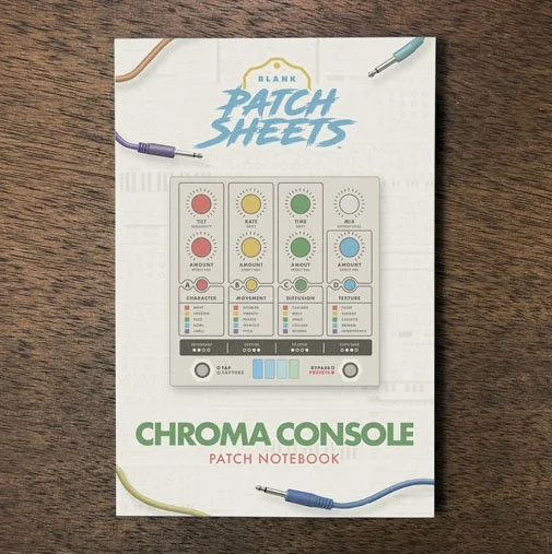 Hologram Chroma Console Blank Patch Sheets Notebook on a dark wood desk