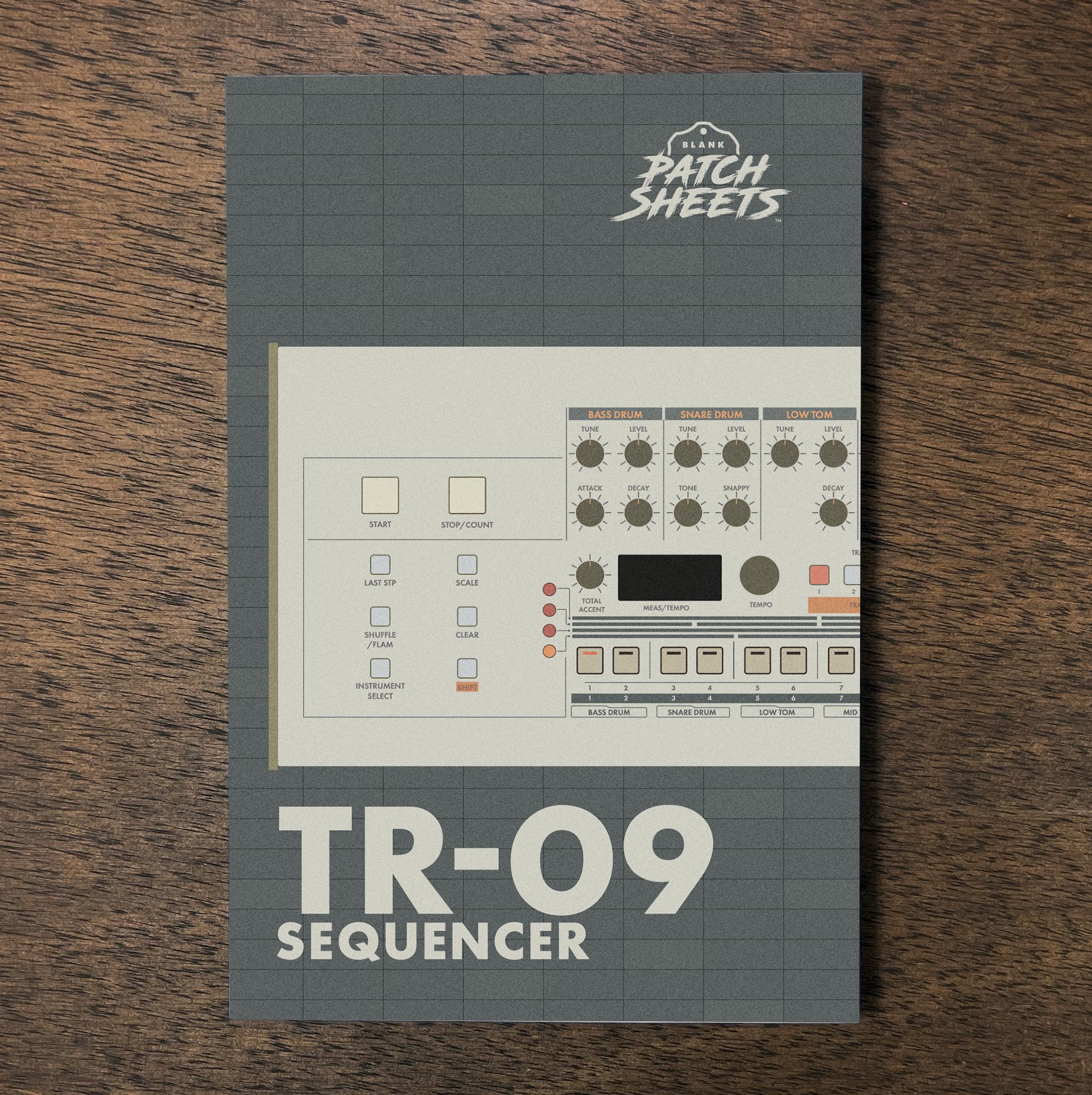 Roland TR-09 Sequencer notebook on wood