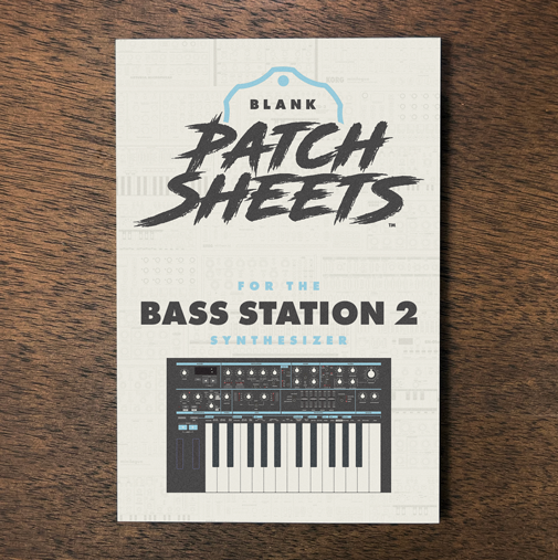Novation Bass Station 2 synthesizer Blank Patch Sheets Notebook laying on a wood table