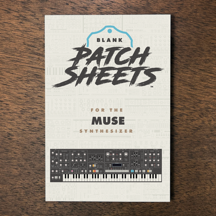Moog Muse synthesizer Blank Patch Sheets Notebook laying on a wood table