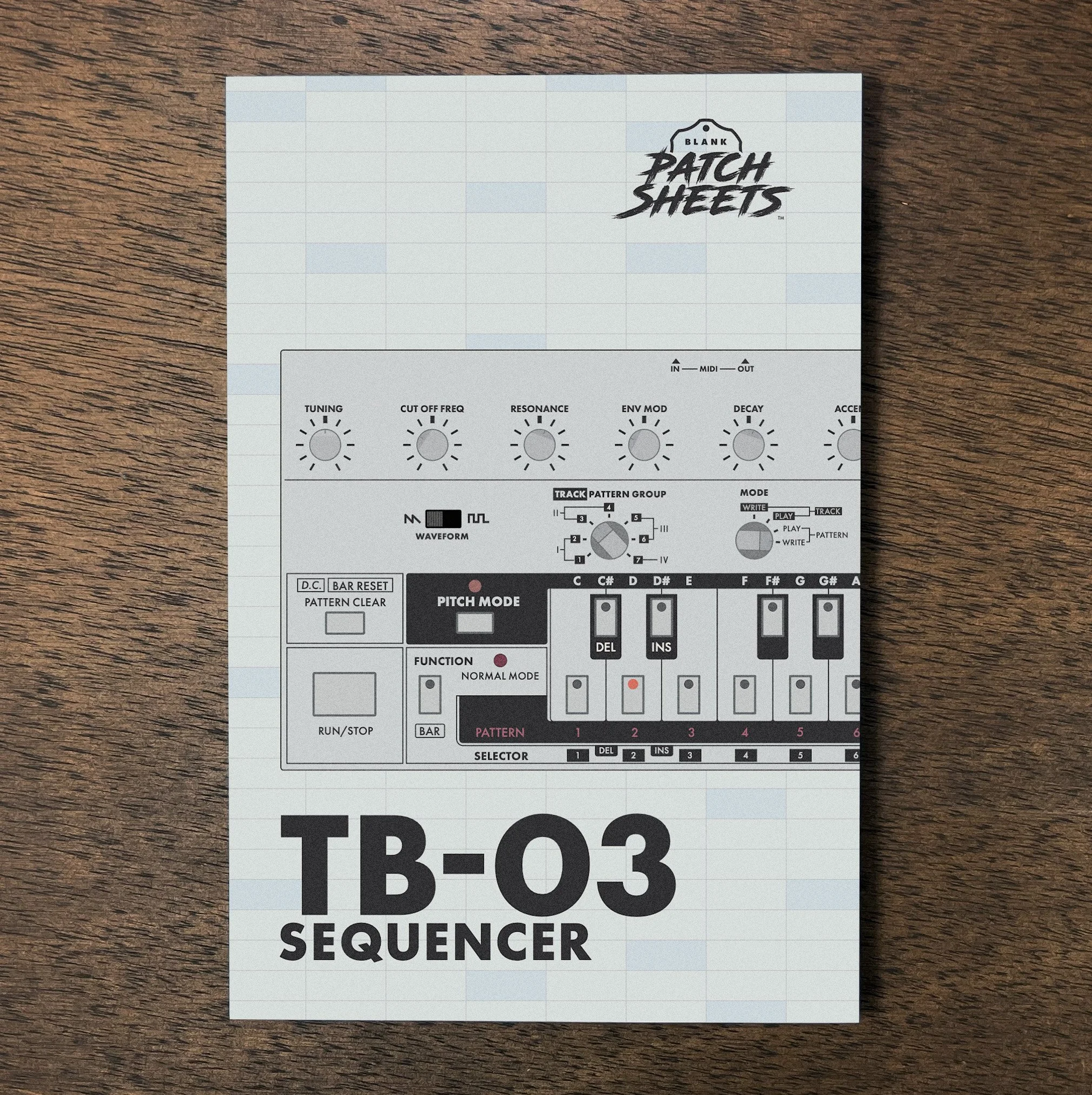 Roland TB-03 Sequencer notebook on wood