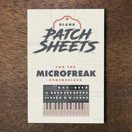 Arturia Microfreak synthesizer Blank Patch Sheets Notebook laying on a wood table