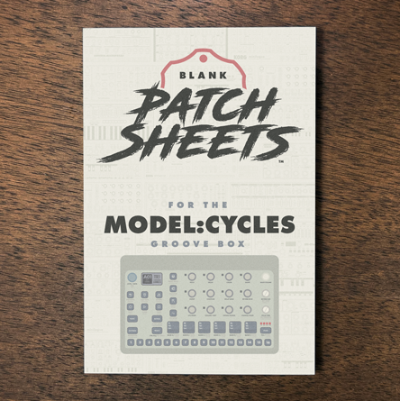 Elektron Model:Cycles groove box Blank Patch Sheets Notebook laying on a wood table