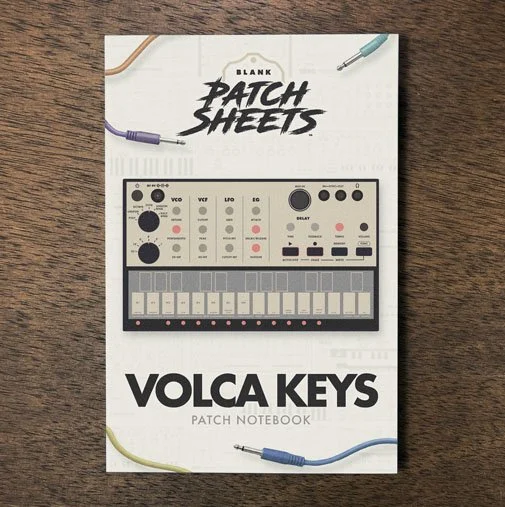 Korg Volca Keys Blank Patch Sheets Notebook on a dark wood desk