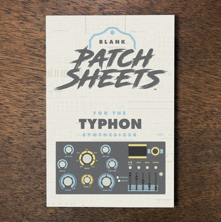 Dreadbox Typhon synthesizer Blank Patch Sheets Notebook laying on a wood table