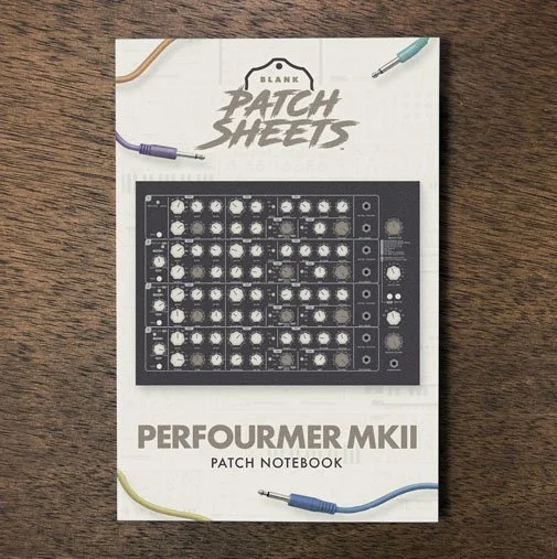 Vermona Perfourmer MKII Blank Patch Sheets Notebook on a dark wood desk