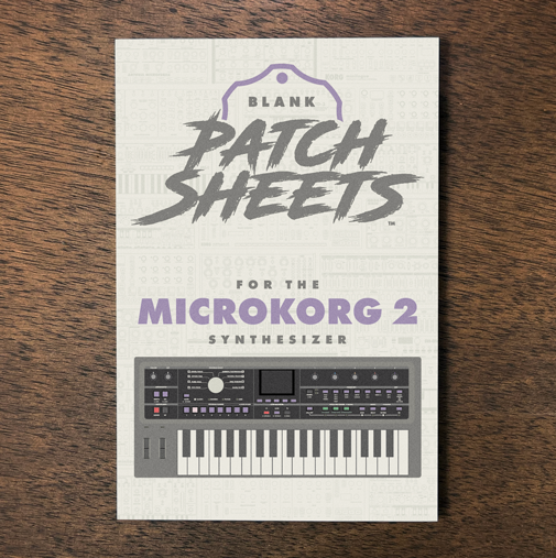 Korg MicroKORG 2 synthesizer Blank Patch Sheets Notebook laying on a wood table