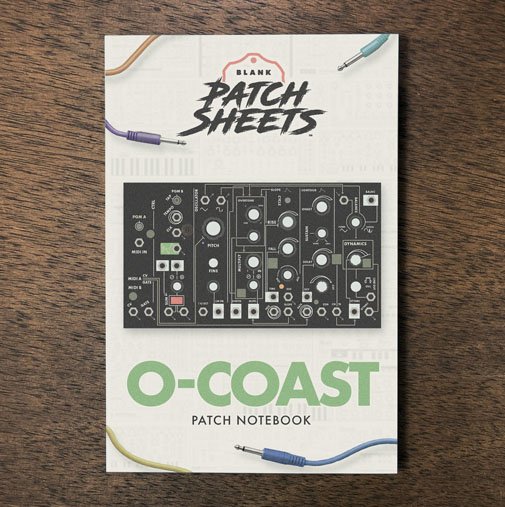 Make Noise O-Coast Blank Patch Sheets Notebook on a dark wood desk