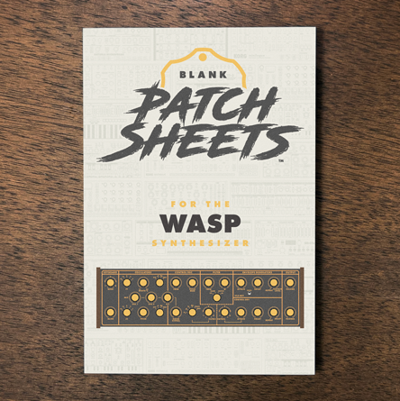 Behringer Wasp synthesizer Blank Patch Sheets Notebook laying on a wood table