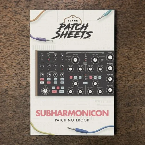Moog Subharmonicon Blank Patch Sheets Notebook on a dark wood desk