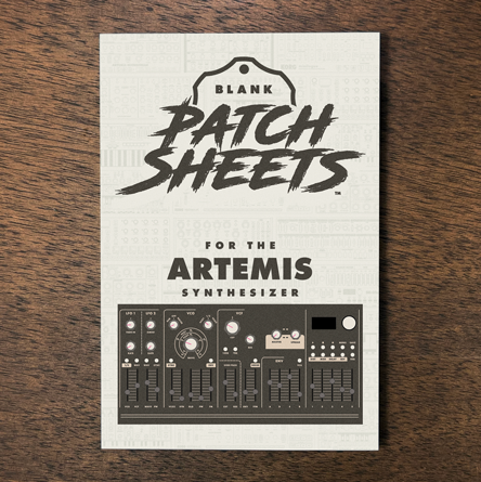 Dreadbox Artemis synthesizer Blank Patch Sheets Notebook laying on a wood table