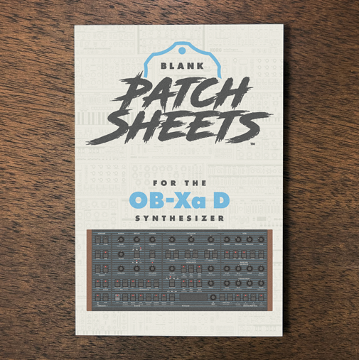 Behringer OB-Xa D synthesizer Blank Patch Sheets Notebook laying on a wood table