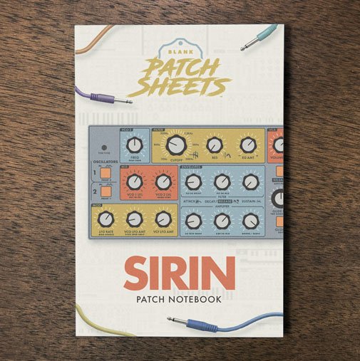 Moog Sirin Blank Patch Sheets Notebook on a dark wood desk