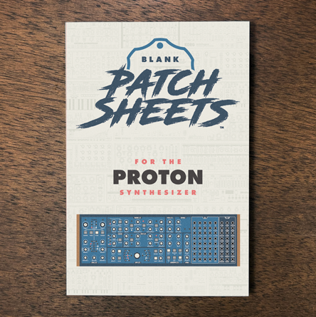 Behringer Proton synthesizer Blank Patch Sheets Notebook laying on a wood table