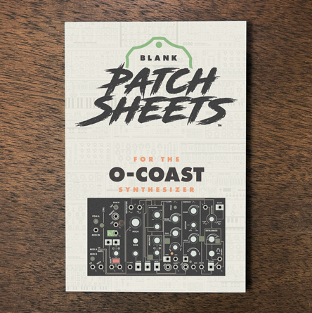 Make Noise O-Coast synthesizer Blank Patch Sheets Notebook laying on a wood table