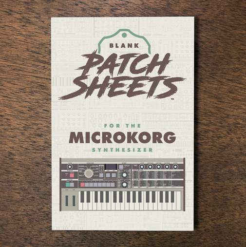 Korg MicroKORG 1 synthesizer Blank Patch Sheets Notebook laying on a wood table