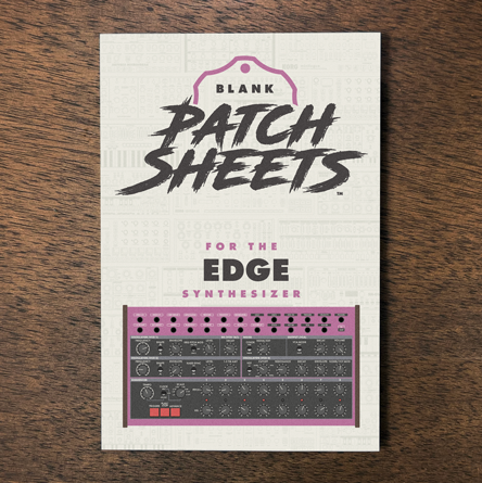 Behringer Edge synthesizer Blank Patch Sheets Notebook laying on a wood table